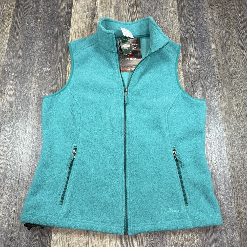 LL Bean Polartec 200 Fleece Vest Womens Medium Trail Model Teal Green Full Zip